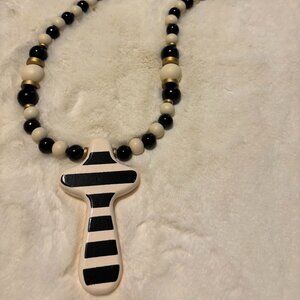 Simply Southern Wooden Beads Cross Black/White Necklace ~ NWT
